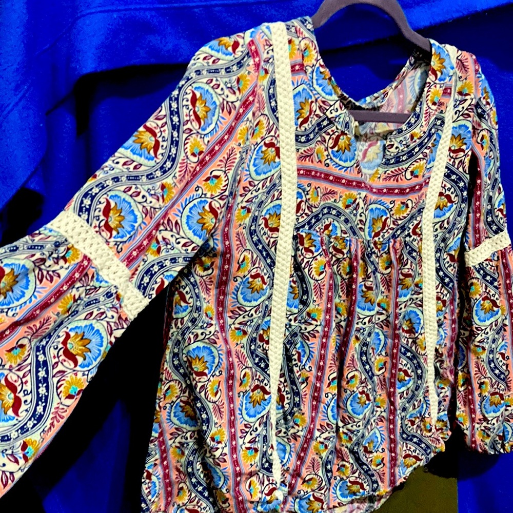Long sleeve multi color top hippie style